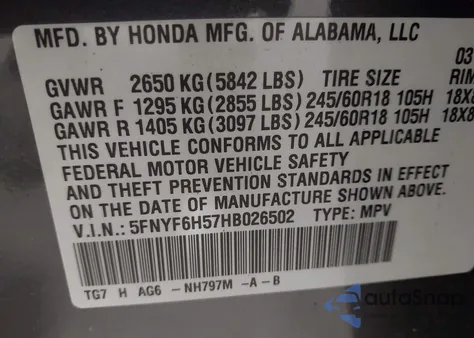 2017 Honda Pilot Ex-L from USA, damaged, VIN 5FNYF6H57HB026502